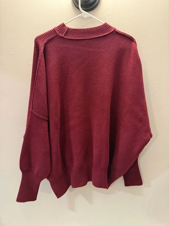 Free People Ottoman Slouchy Tunic Ribbed Mock Neck Sweater Burgundy XS - Picture 6 of 6
